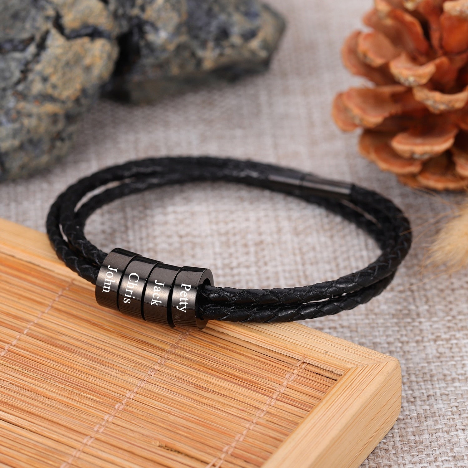 Pulseira Em couro Masculina - Nomes personalizável